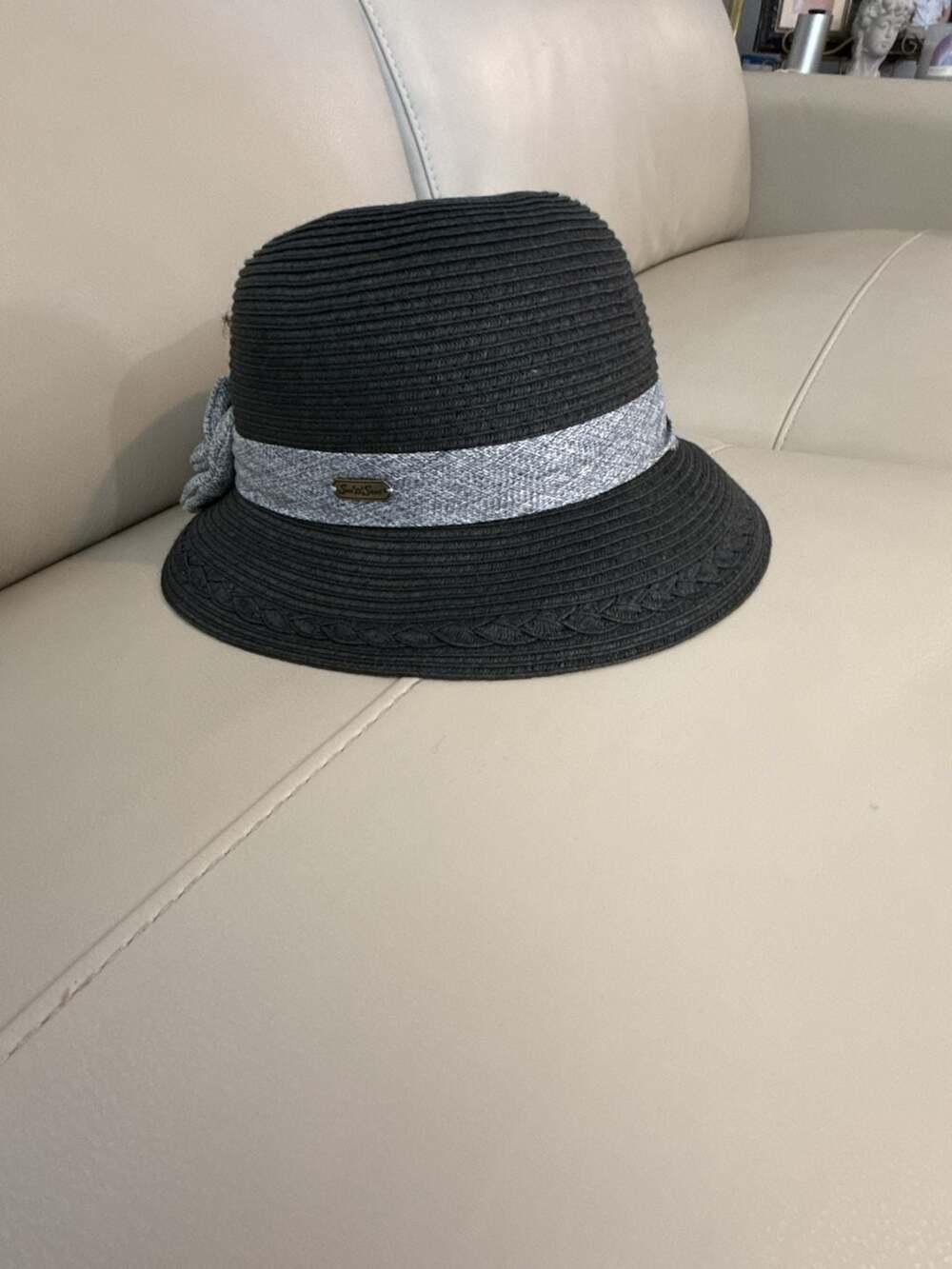 Sun 'N' Sand Rolled Brim Straw Cloche Hat with Bow and UPF 50+ Protection